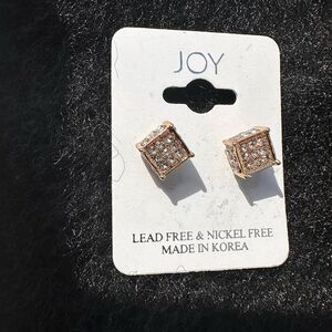 JOY cube shaped earring set with stones on 3D box shaped setting| CZ stones|